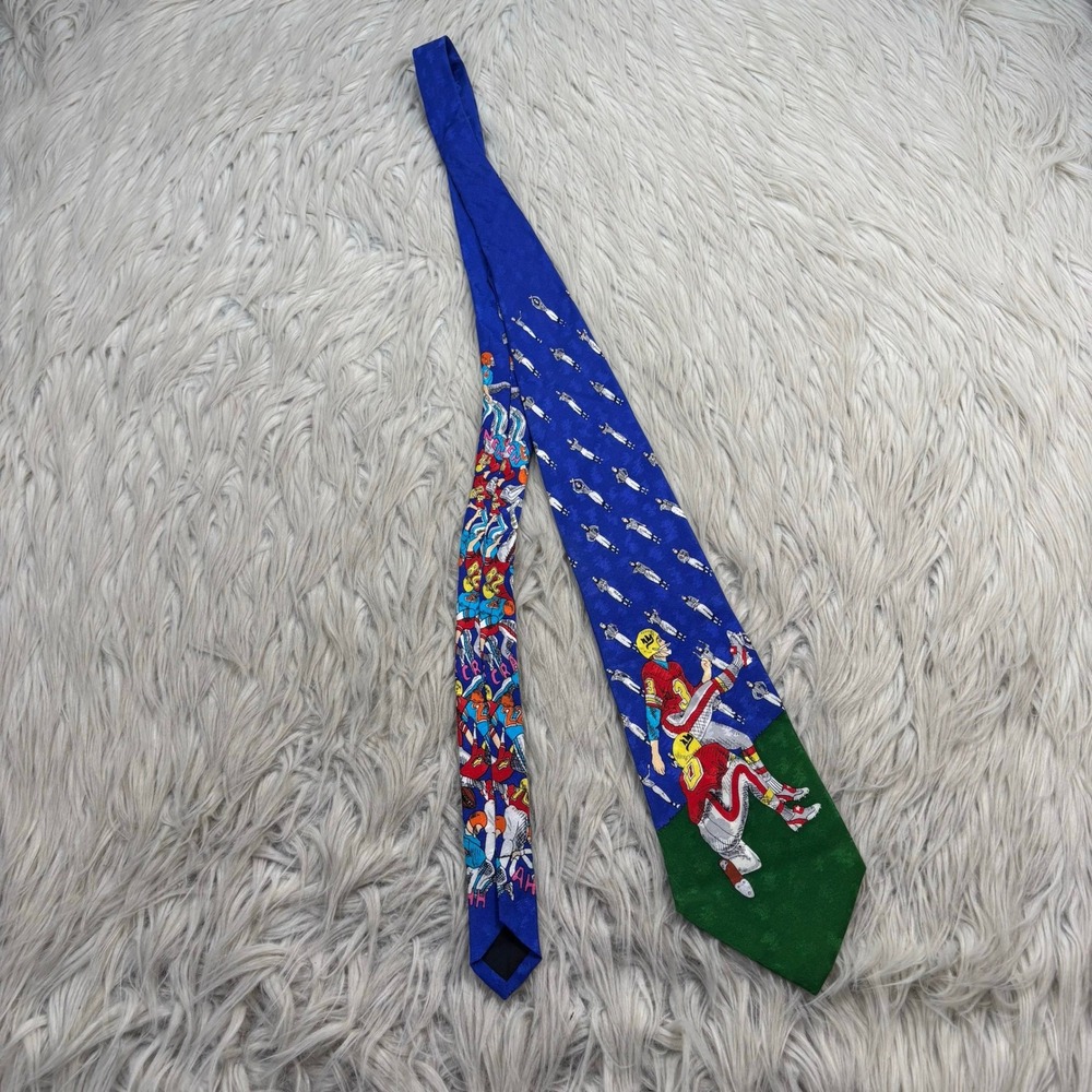 Vintage Nicole Miller 1992 Football Motif Silk Neck Tie Novelty